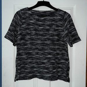 The Limited Navy and White Short Sleeve Slub-Knit Top